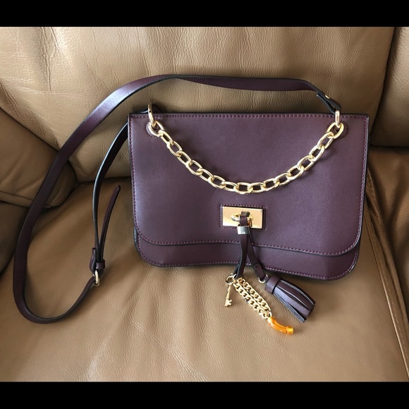 Zara, Deep Grape Crossbody Bag With Gold Accents, EUC - Picture 1 of 16